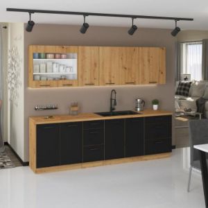 Obrazek Kuchnia Modena 260cm czarny/dąb artisan