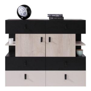 Obrazek Komoda Planet PL8 czarny/dąb/beż