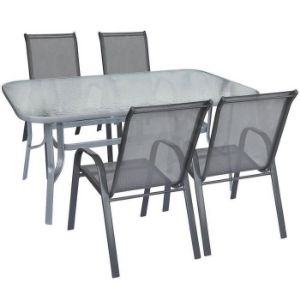 Obrazek Komplet stół szklany + 4 krzesła szare 