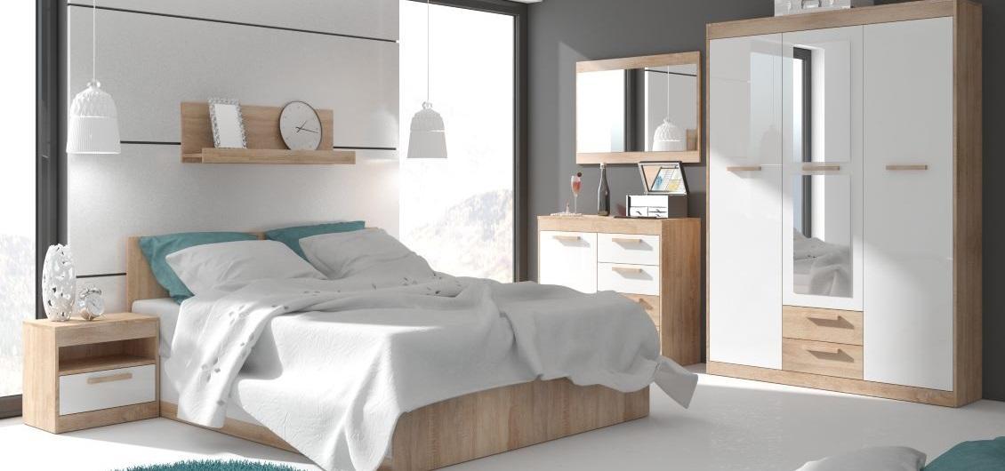 Sypialnia Maximus sonoma jasna/biały połysk