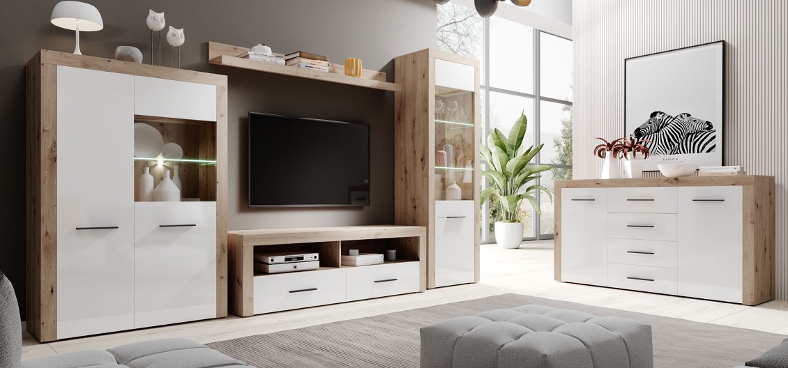 System Elso dąb artisan/biały połysk