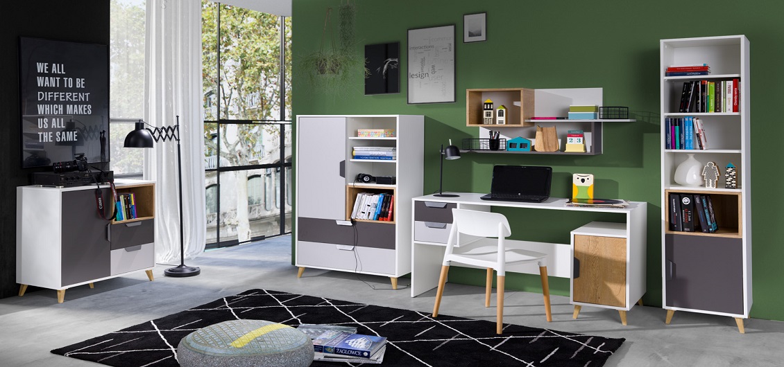 System Joker Biały/Grafit/Szary/Dąb Lefkas