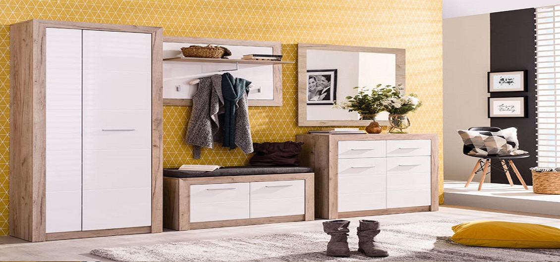 Przedpokój Astor Dąb Szary/Biały połysk