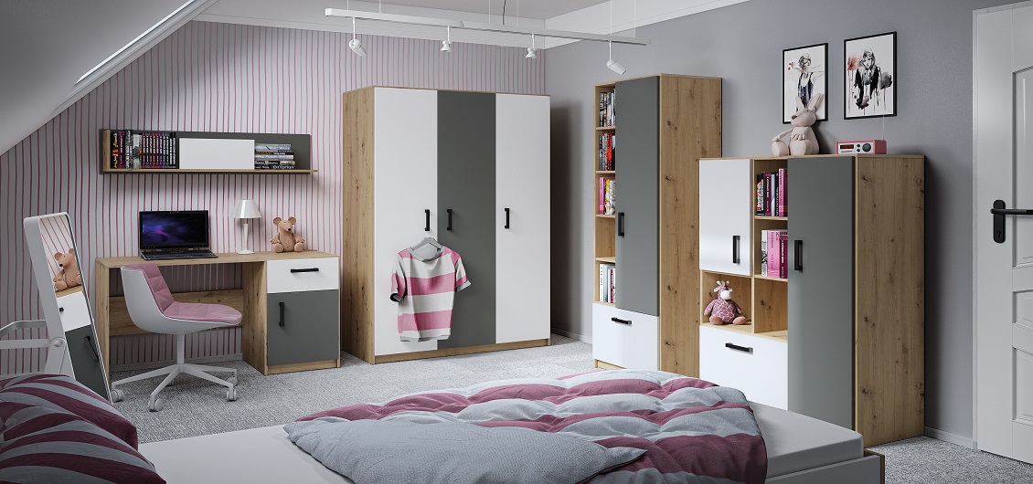 System Fini Dąb artisan/Biały/Antracyt