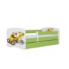 Obrazek Łóżko dziecięce z materacem i szufladą Babydreams Zielone 70x140 Koparka
