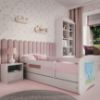 Obrazek Łóżko dziecięce z materacem i szufladą Babydreams Biały 80x180 Miś Niebieski