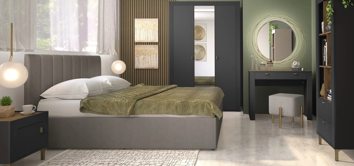 Sypialnia Mossa dąb whisky/czarny mat