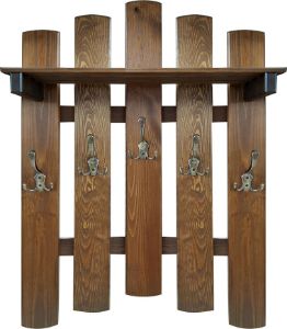 Obrazek Wieszak z półką 5 metalowe uchwyty brąz