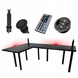 Obrazek Biurko Gamingowe Narożne Low Czarne 202x136x3.6 Model 3