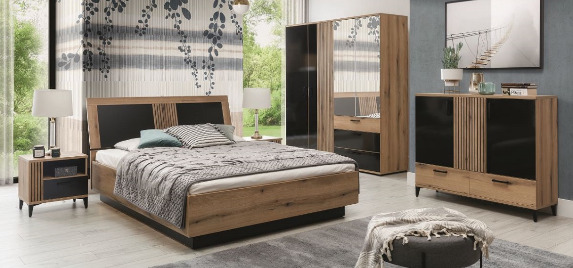 Sypialnia Aris dąb evoke/czarny połysk