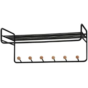 Obrazek Wieszak Ścienny Z Półką I Haczykami Gc7230 Czarny/Naturalny