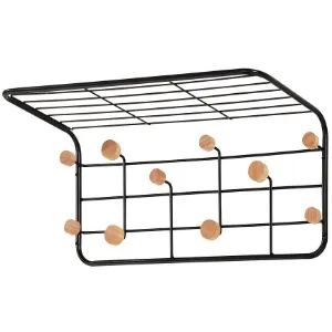 Obrazek Wieszak Ścienny Z Półką I Haczykami G6938 Czarny/Naturalny