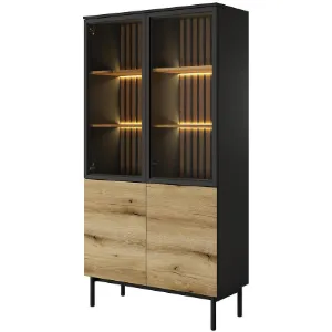 Obrazek Witryna wysoka Lang A+LED czarny/dąb Evoke