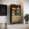 Obrazek Witryna wysoka Lang A+LED czarny/dąb Evoke