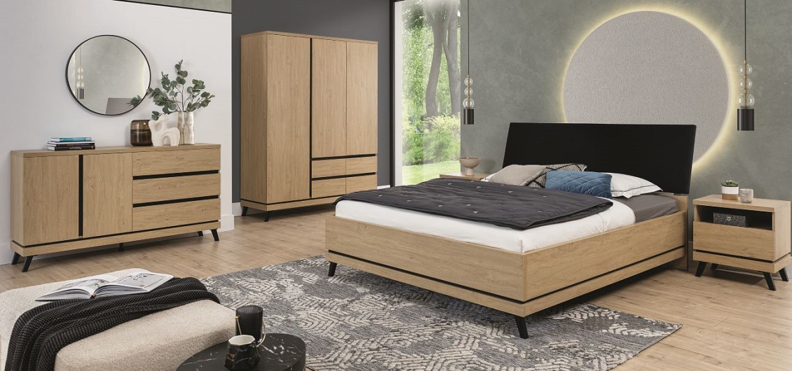 Sypialnia Ate dąb kamienny/czarny