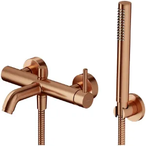 Obrazek Bateria wannowa z zestawem prysznicowym Y miedź szczotkowana