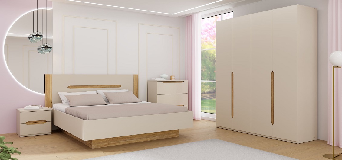 Sypialnia Pozzecco Dąb Mauvella/Piaskowy