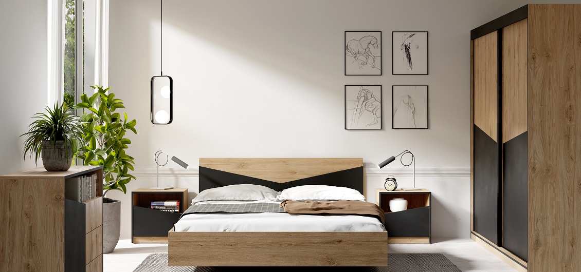 Sypialnia Aston  Dąb Odwieczny/Czarny