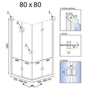 Obrazek Kabina prysznicowa Fold N2 Rea K9990 80x80x190 chrom